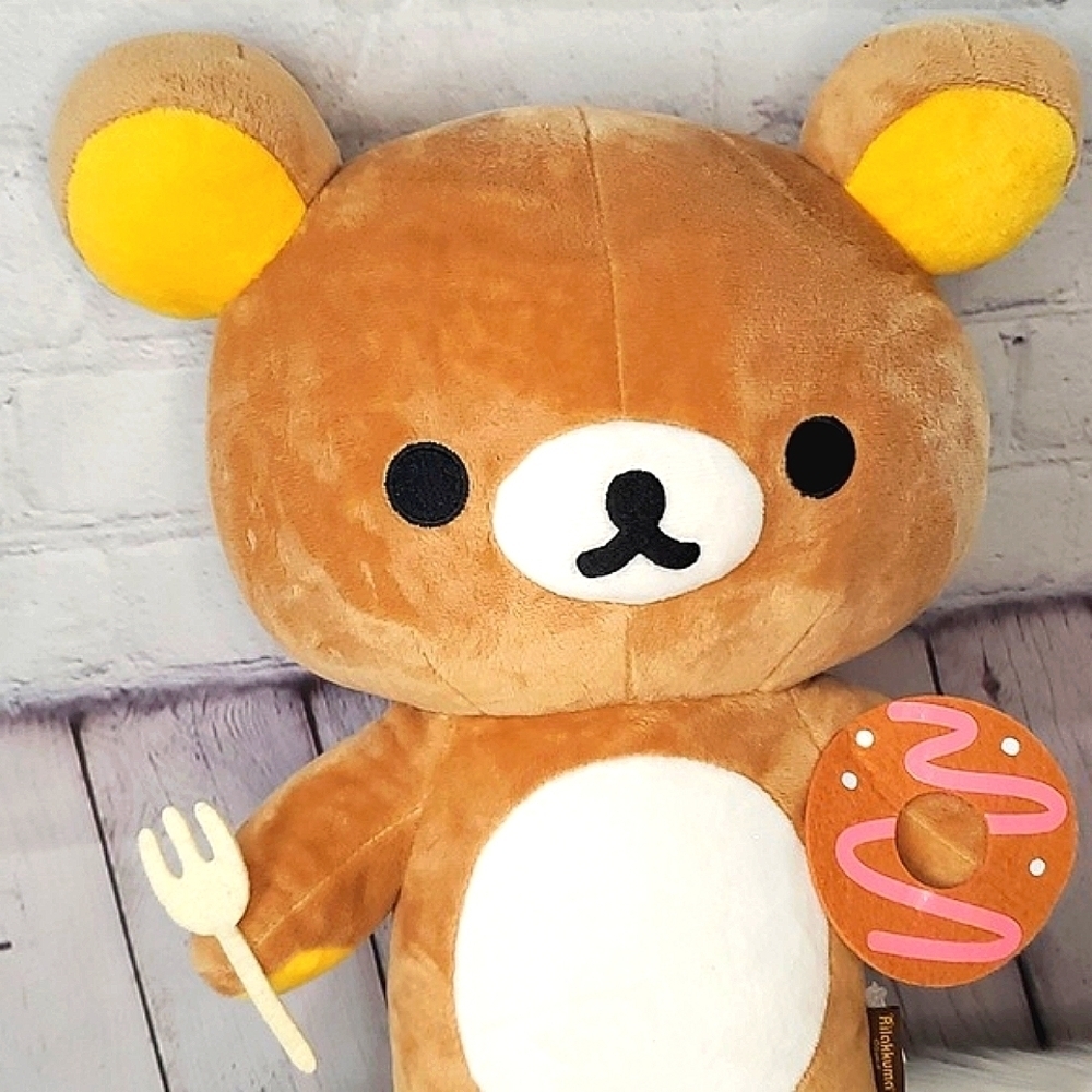 Rilakkuma Bear with Donut & Fork 15" Plush by San-X RARE Harajuku Japanese Anime - Picture 5 of 14